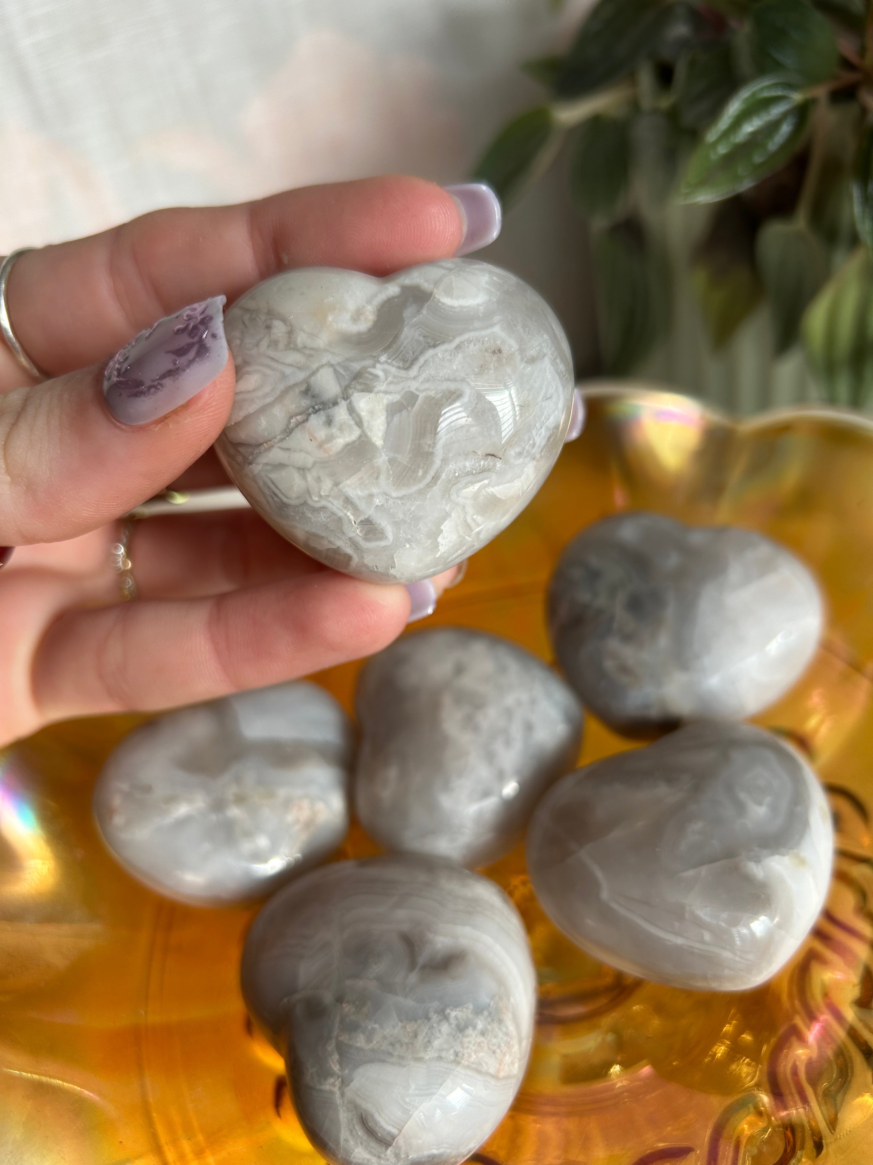 White Mexican Agate Hearts