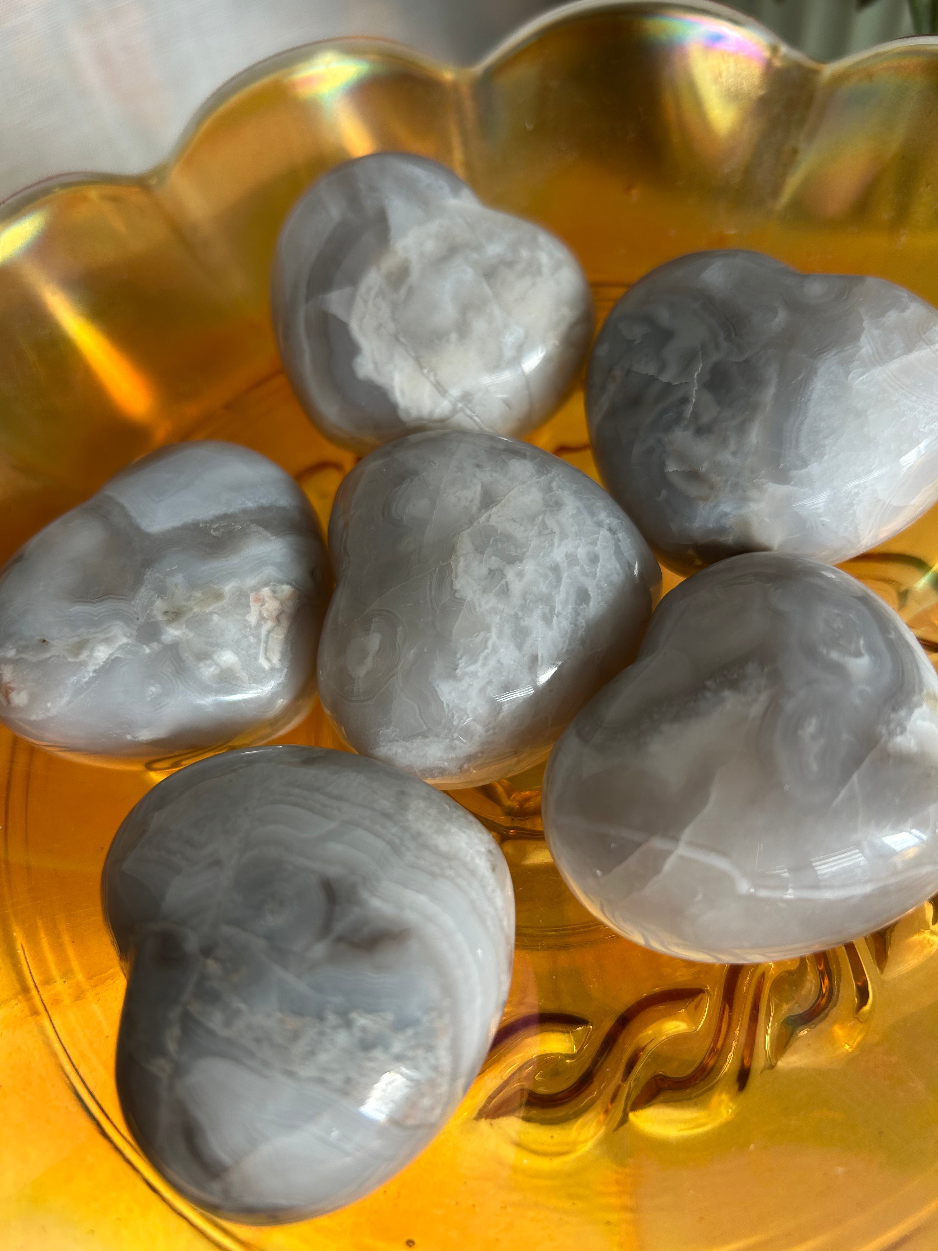 White Mexican Agate Hearts