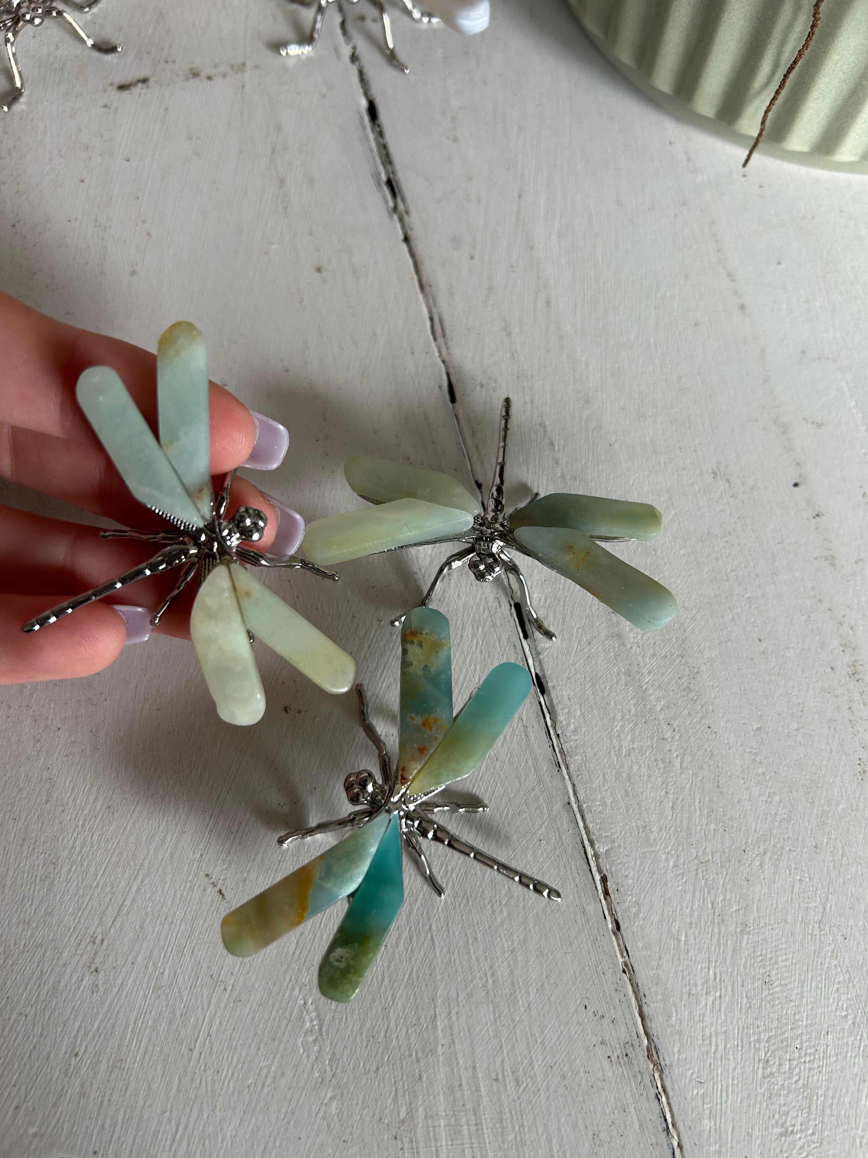 Dragonfly Crystal Carving - Green